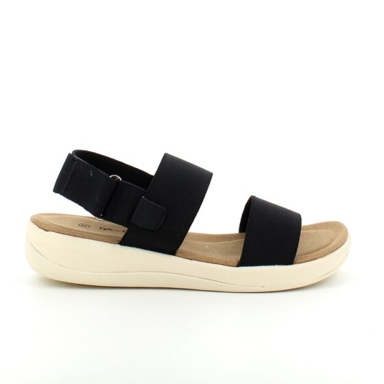 Svart sandal med 3 brede elastiske stropper