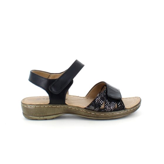 Svart sandal til en bred fot