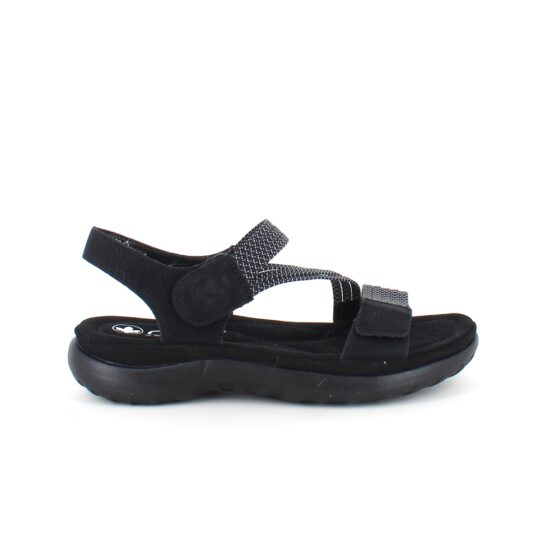 Svart sandal fra Rieker med elastiske stropper