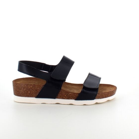 Svart sandal med korksåle og borrelåsremmer