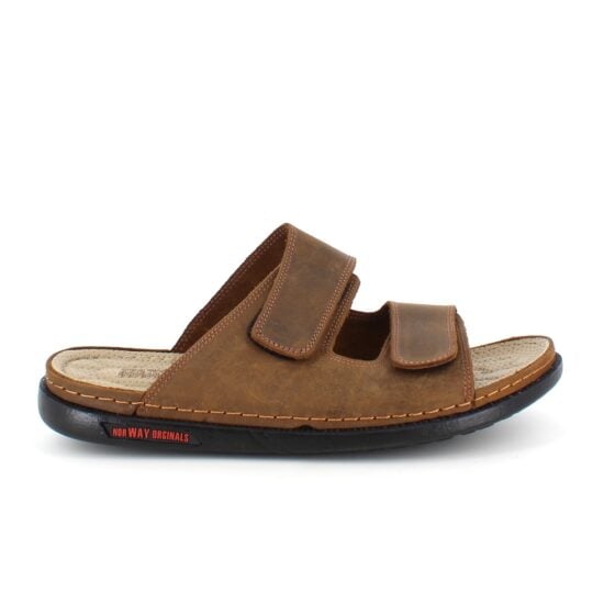 Brun slip-on herresandal i skinn