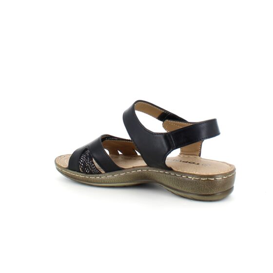 Svart sandal til en bred fot