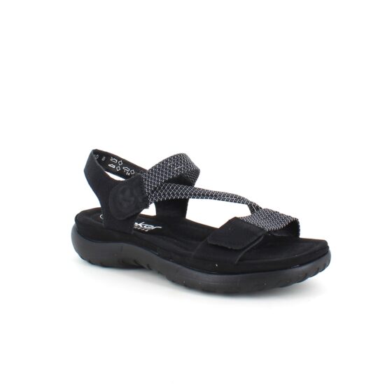 Svart sandal fra Rieker med elastiske stropper