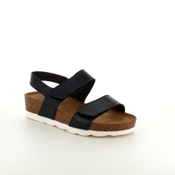 Svart sandal med korksåle og borrelåsremmer