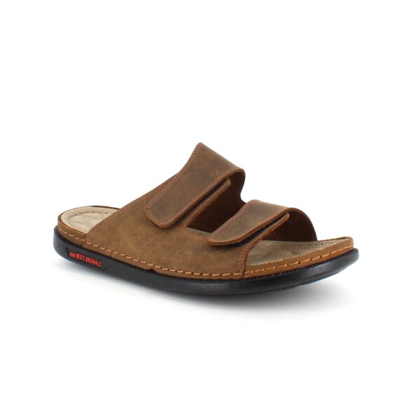 Brun slip-on herresandal i skinn