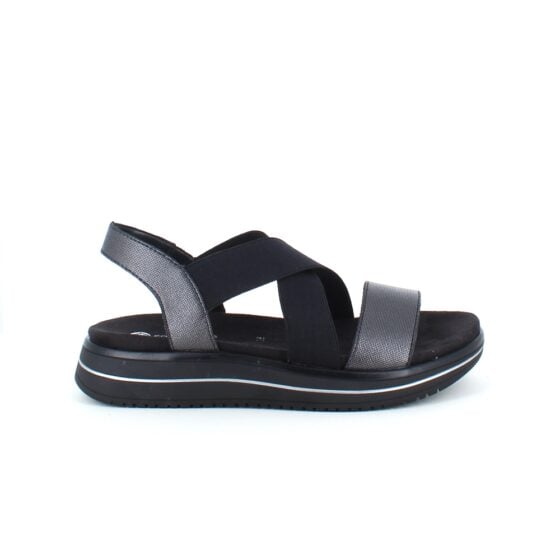 Sort sandal fra Remonte med elastiske remmer og uttakbar såle