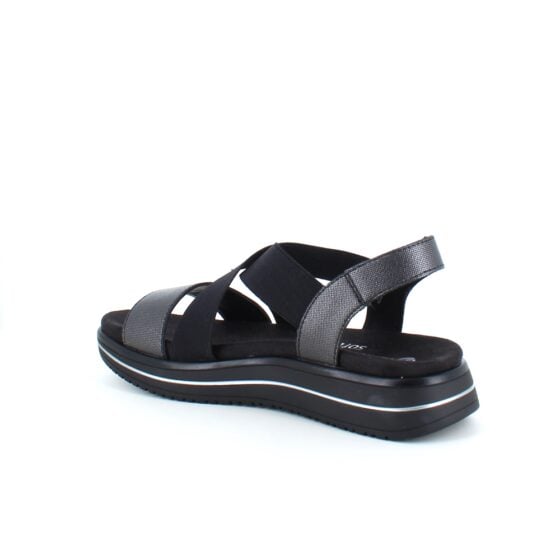Sort sandal fra Remonte med elastiske remmer og uttakbar såle