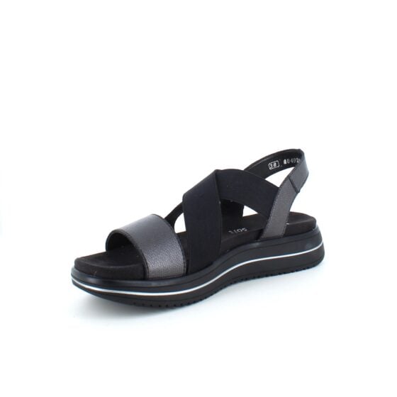 Sort sandal fra Remonte med elastiske remmer og uttakbar såle