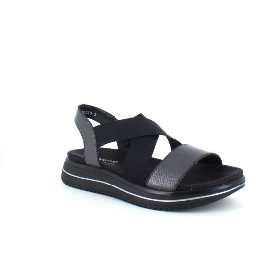 Sort sandal fra Remonte med elastiske remmer og uttakbar såle
