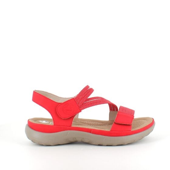 Rød sandal fra Rieker med elastiske stropper
