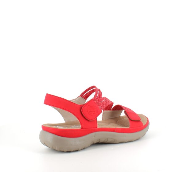 Rød sandal fra Rieker med elastiske stropper