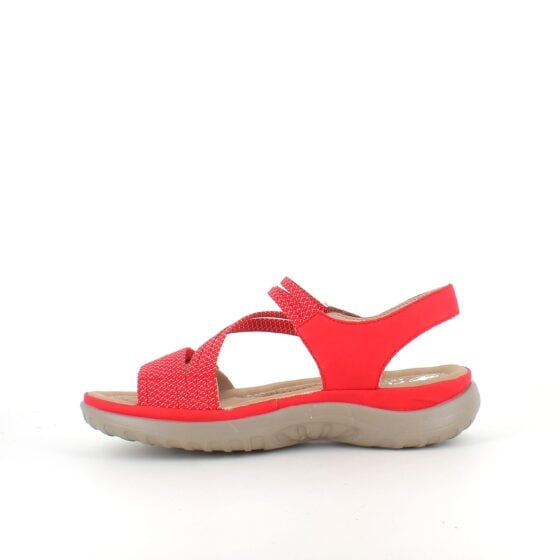 Rød sandal fra Rieker med elastiske stropper