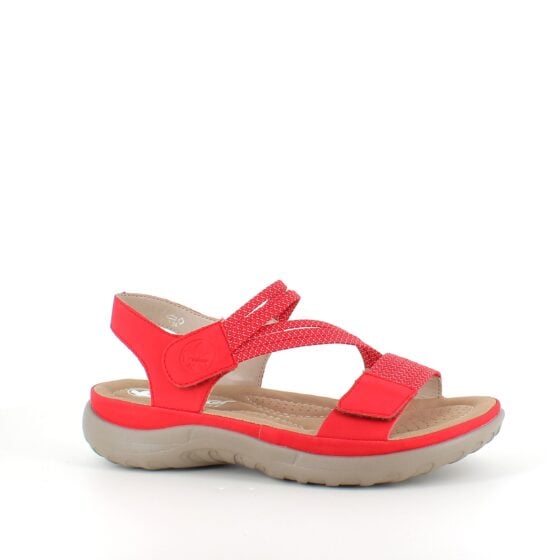 Rød sandal fra Rieker med elastiske stropper
