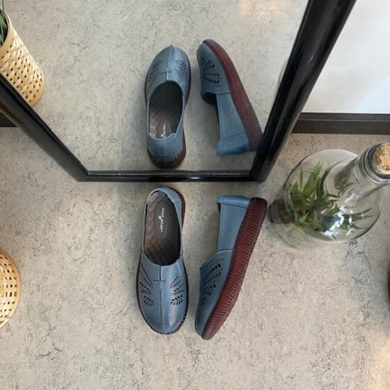 Blå ballerina i skinn
