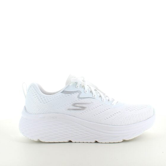 Hvite Skechers Max Cushion sko – optimal støtte og uovertruffen komfort.