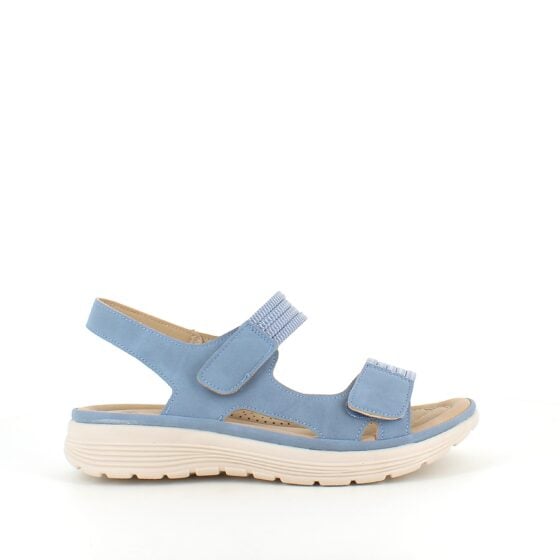 Blå komfortsandal med elastiske detaljer og borrelåslukking