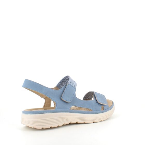 Blå komfortsandal med elastiske detaljer og borrelåslukking