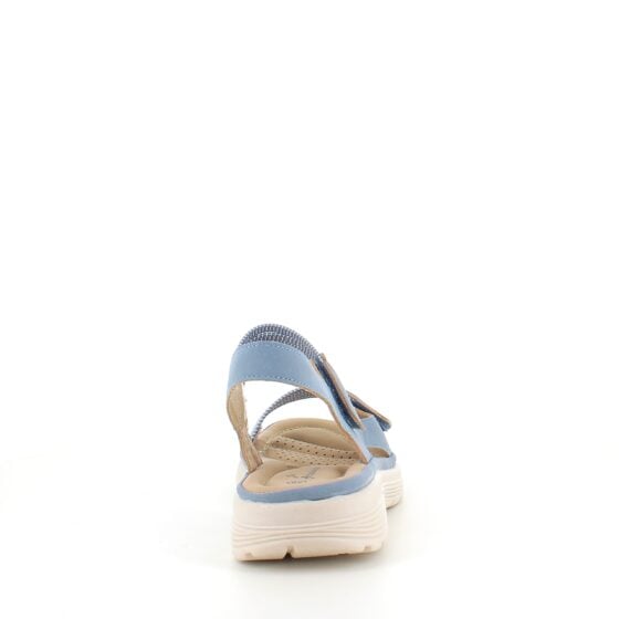 Blå komfortsandal med elastiske detaljer og borrelåslukking