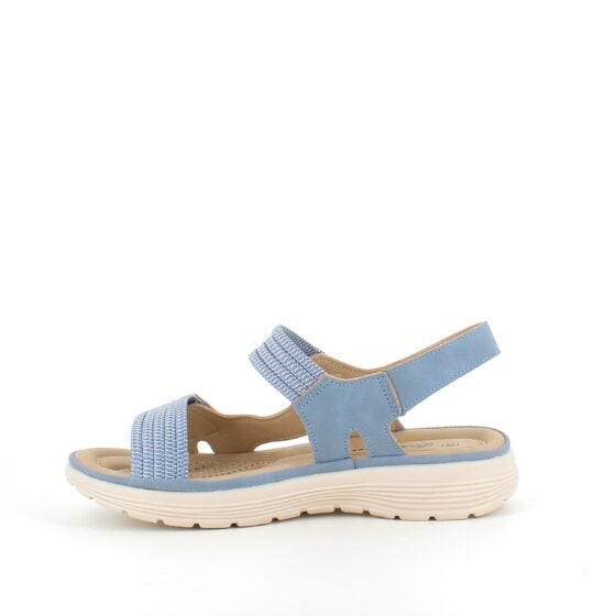 Blå komfortsandal med elastiske detaljer og borrelåslukking
