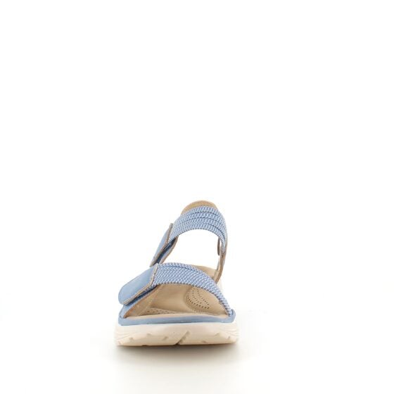 Blå komfortsandal med elastiske detaljer og borrelåslukking