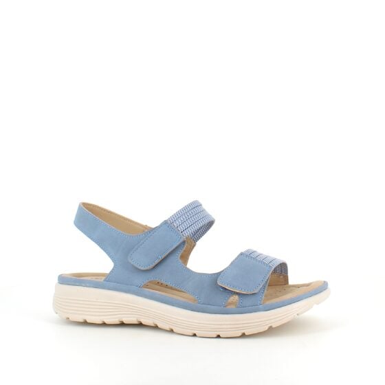 Blå komfortsandal med elastiske detaljer og borrelåslukking