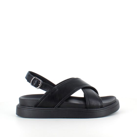 Elegant svart lærsandal med hælrem