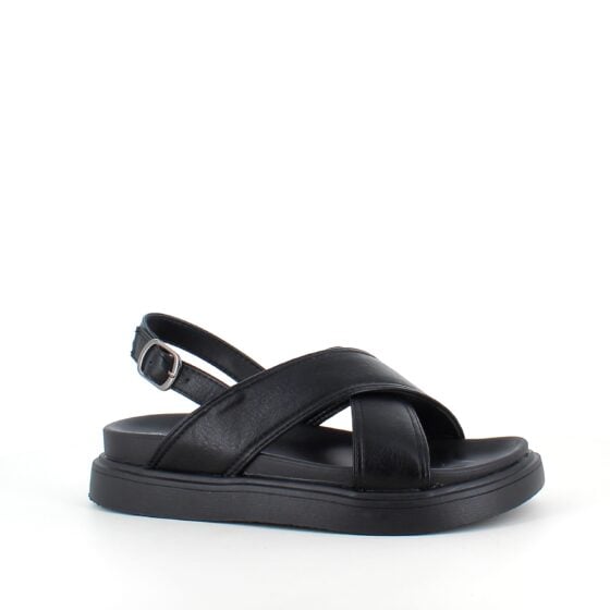 Elegant svart lærsandal med hælrem
