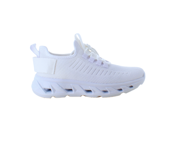 Hvite slip-on sko med strikket overdel