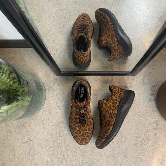 Green Comfort sko med leopardmønster og dobbel lukking