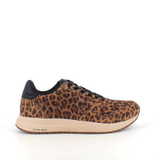 Woden semsket skinnsko med leopardmønster
