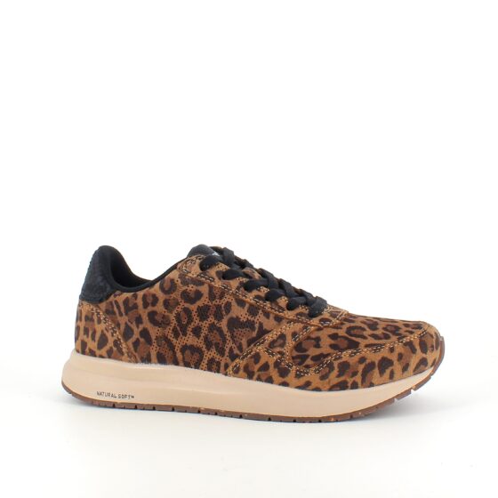 Woden semsket skinnsko med leopardmønster